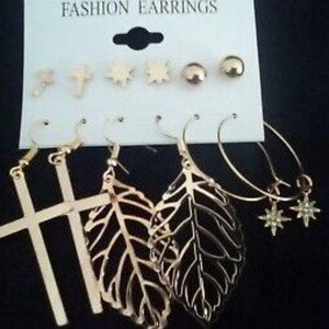 Set of 6 Gold Earrings Drop/Stud